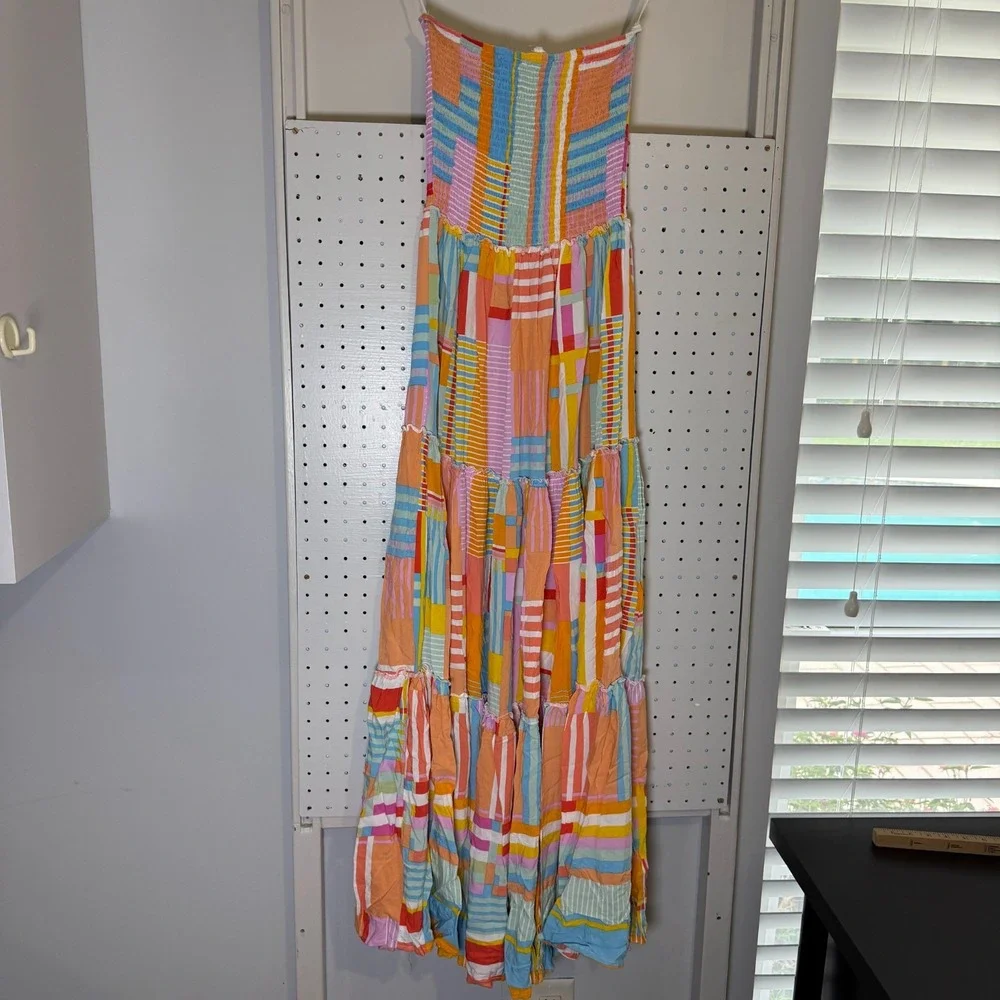 Abel The Label Smocked Maxi Dress Women's Small Multicolor Patchwork Party‎ - Picture 7 of 13